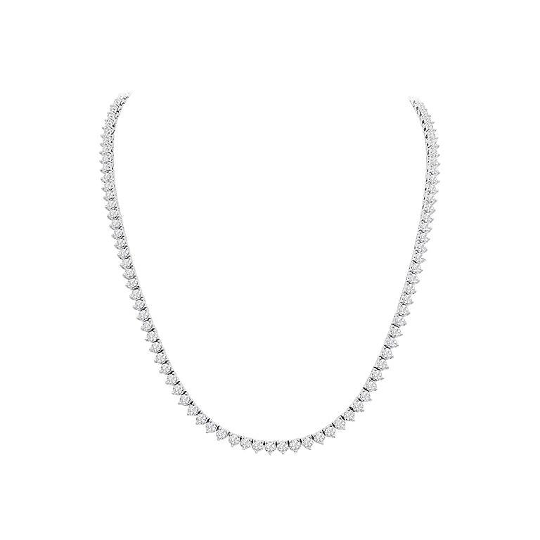8.92 Carat Total Diamond White Gold 3-Prong Tennis Necklace