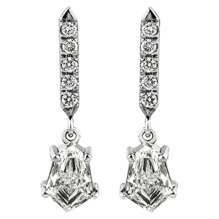 18 Carat Gold Kite Shaped and Brilliant Cut Diamond Articulated Drop Earrings