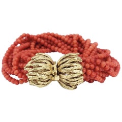 Vintage 1970s 14 Karat Coral Multi-Strand Bracelet