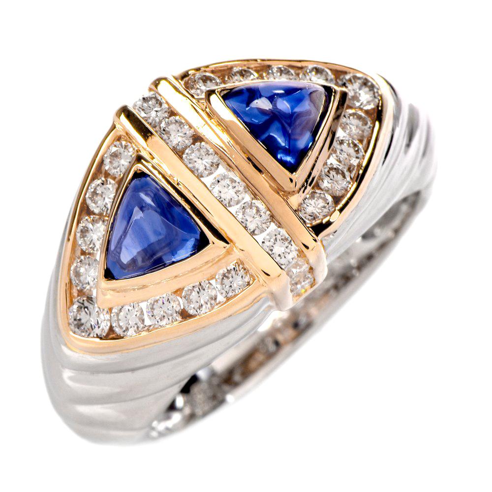 Diamond Blue Sapphire Unisex Platinum Gold Ring