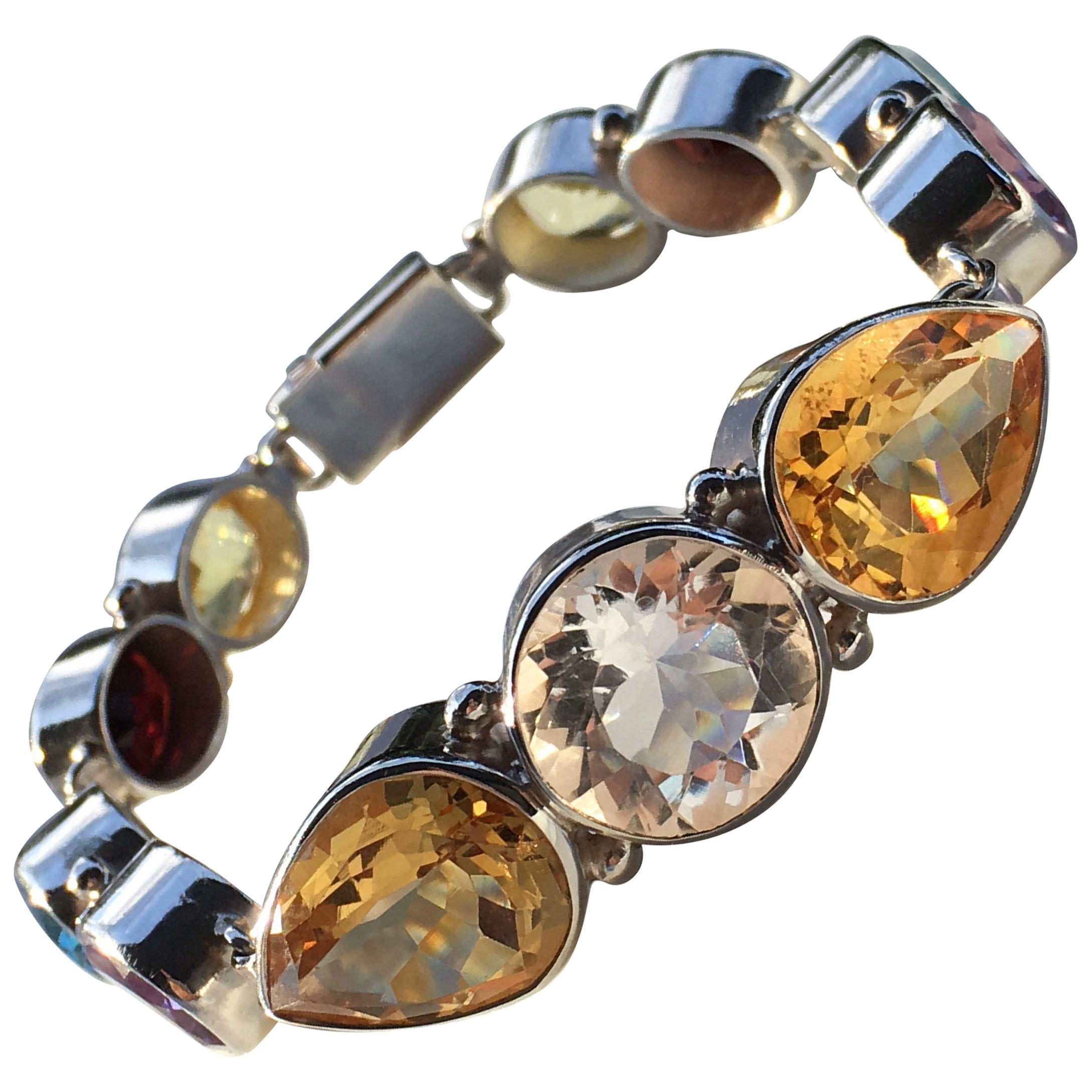 Bracelet de citrine, cristal de roche, améthyste, grenat, grenat bleu et topaze citron en vente