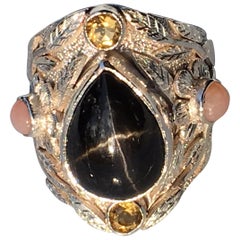 Black Star Pink Opal and Citrine Cocktails Ring