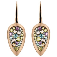 Rose Gold 1.2 Carat Blue, Yellow, Purple, Cognac, Diamond Earrings