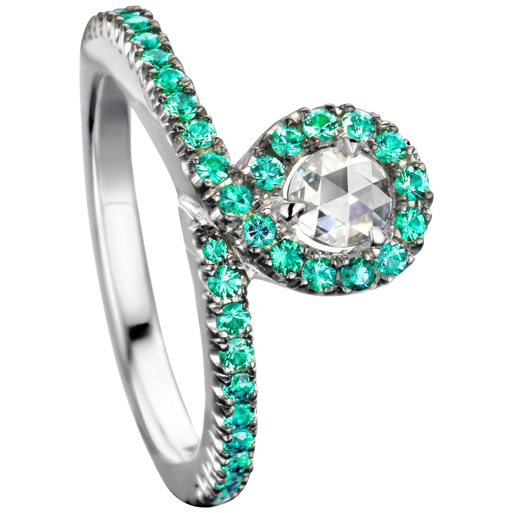 Joke Quick 18K White Gold Emerald and Rose-cut Diamond Entourage ring