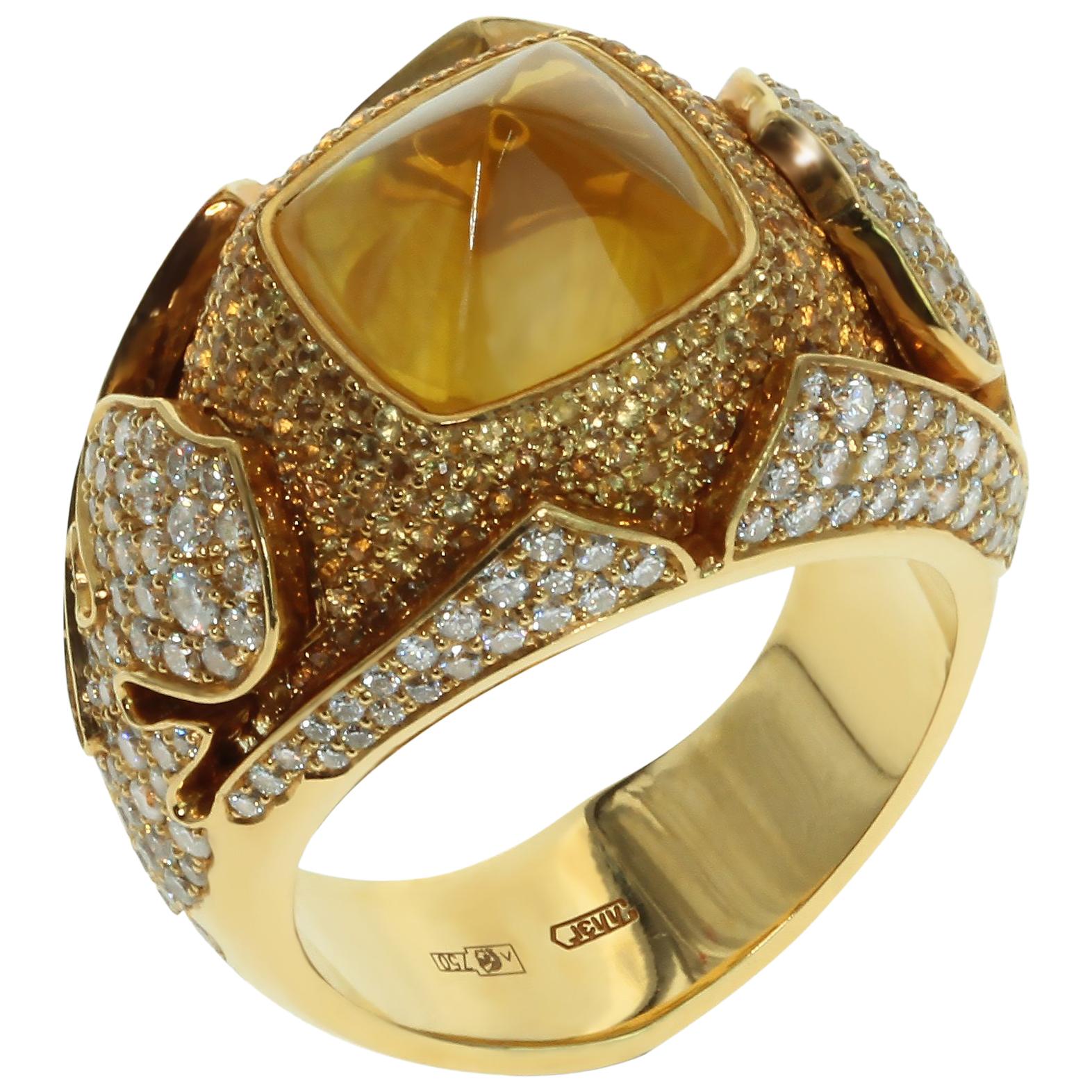 GRS Certified 6.45 Carat Yellow Sapphire Diamonds 18 Karat Yellow Gold Ring