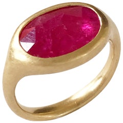 Dalben Big Oval Rose Cut Slice Ruby Yellow Gold Ring