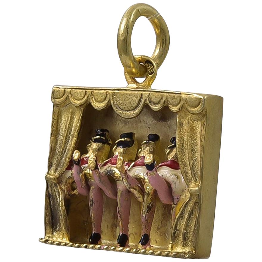 Silver Gilt and Enamel Mechanical Can Can Charm