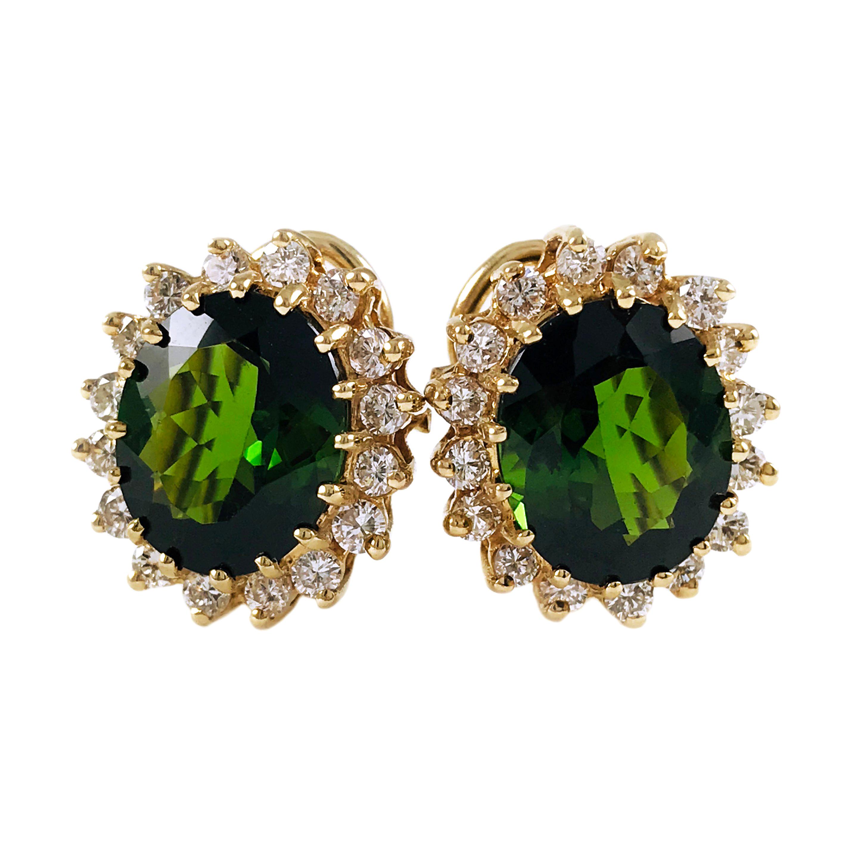 Green Chroma Tourmaline Diamond Halo Earrings