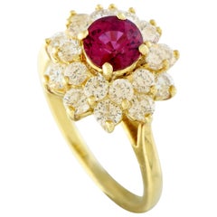 Tiffany & Co. Yellow Gold Diamond and Ruby Flower Ring