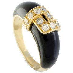 Van Cleef & Arpels Yellow Gold Diamond Pave and Onyx Band Ring