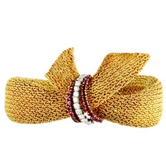 Patek Philippe Vintage Diamond and Ruby Yellow and White Gold Mesh Bracelet