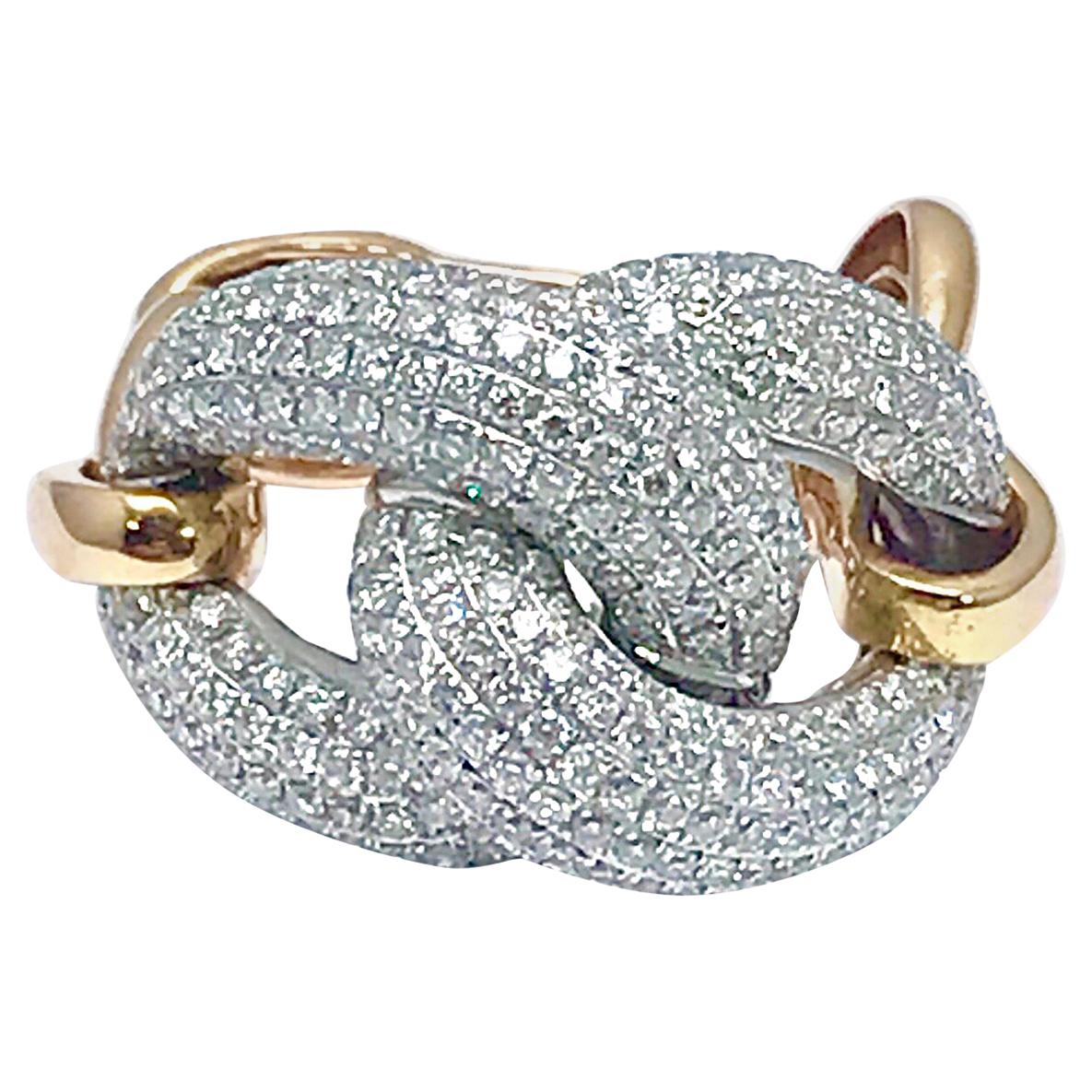 2.35 Carat Round Brilliant Pave Diamond Rose Gold Chain Link Fashion Ring