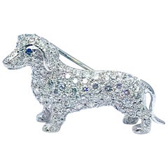 2.30 Carat Round Brilliant Diamond and White Gold Dachshund Brooch