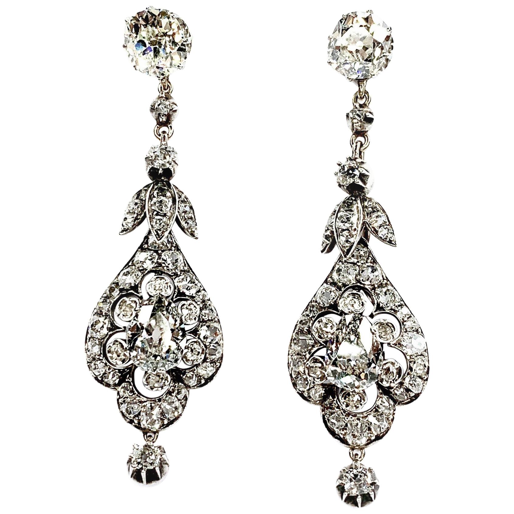 GEMOLITHOS Antique Pair of Diamond Earrings, Formerly from a Princely Family