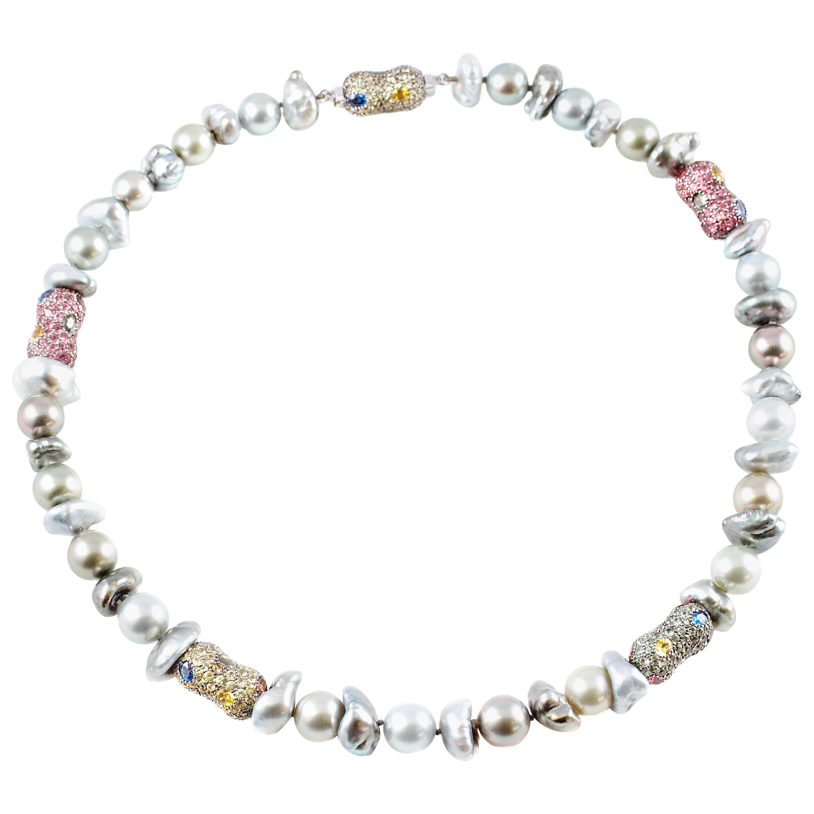Margot McKinney "Tribal Chic Collection" Necklace Pearls Sapphires Tourmalines