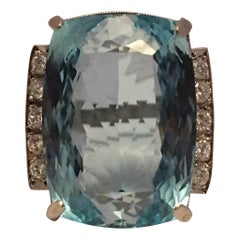 Vintage Aquamarine Diamond Cocktail Ring Set in Platinum