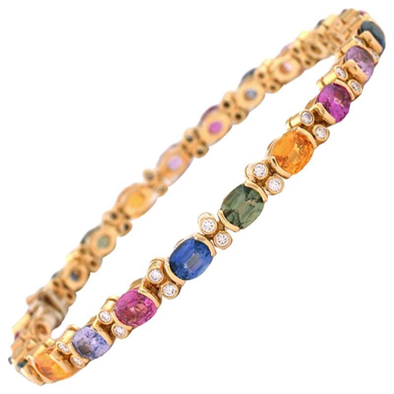 Julius Cohen 18 Karat Gold, Diamond and Multi-Color Sapphire Bracelet