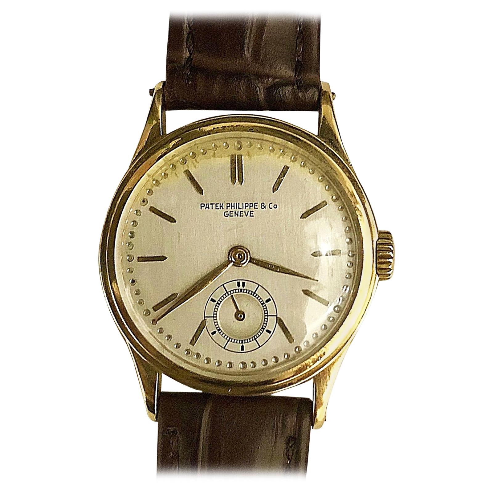 Retro Sub-Dial Patek Philippe & Co Hand-Winding 18 Karat Gold Vintage Watch  For Sale