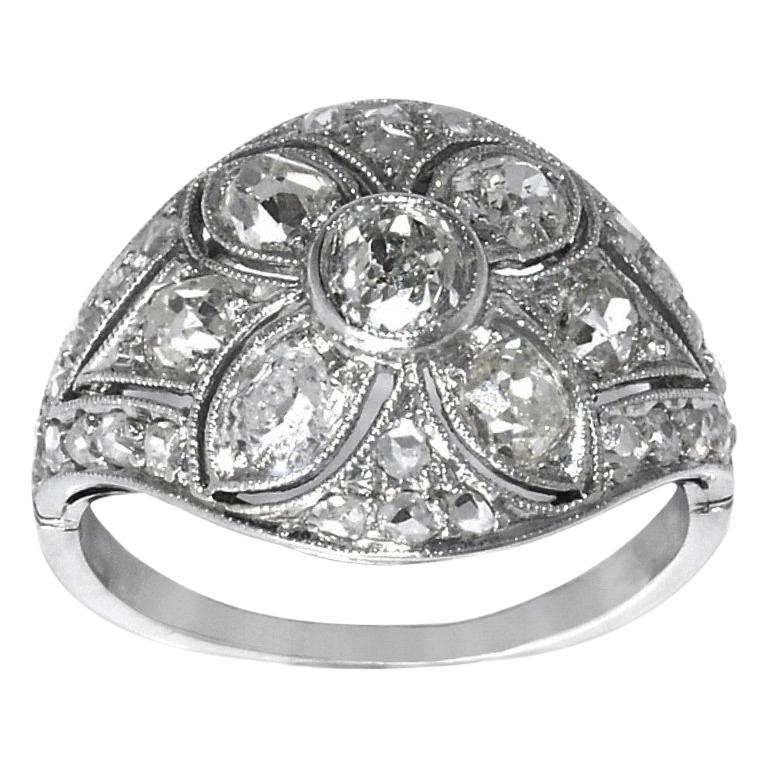 Art Deco Period Diamond Ring circa 1930 Set in Platinum and 18 Carat White Gold