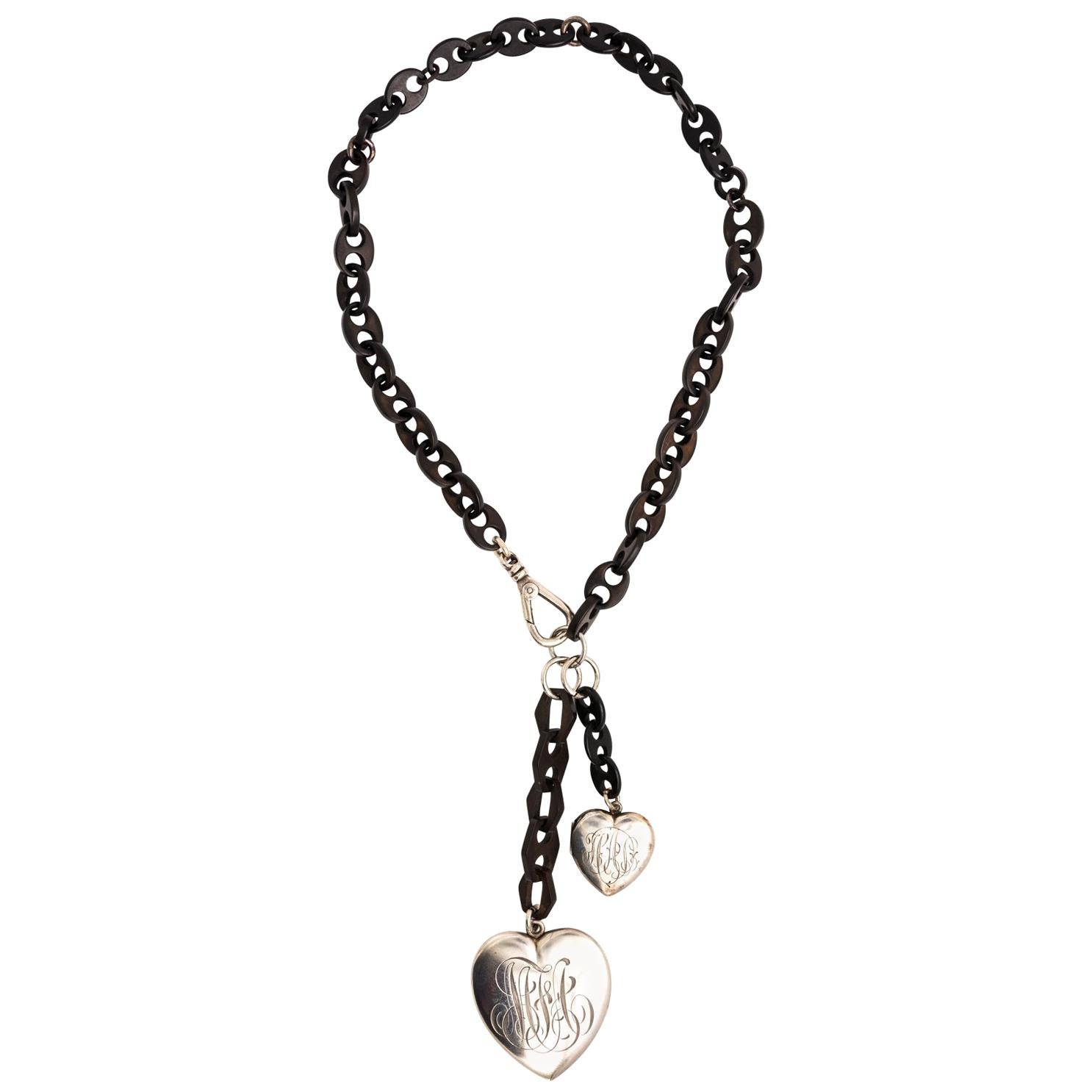 Gutta Percha and Sterling Silver Charm Heart Necklace