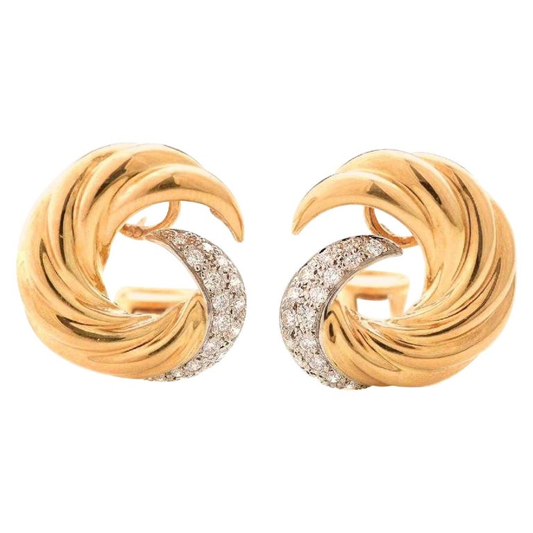 Gold Platinum Diamond Earrings by Verdura For Sale