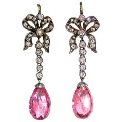 Antique Pink Spinel and Diamond Drop Earrings