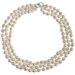 3-Strand Baroque Akoya Nested Pearl Necklace with an 18 Karat Whiite Gold Clasp