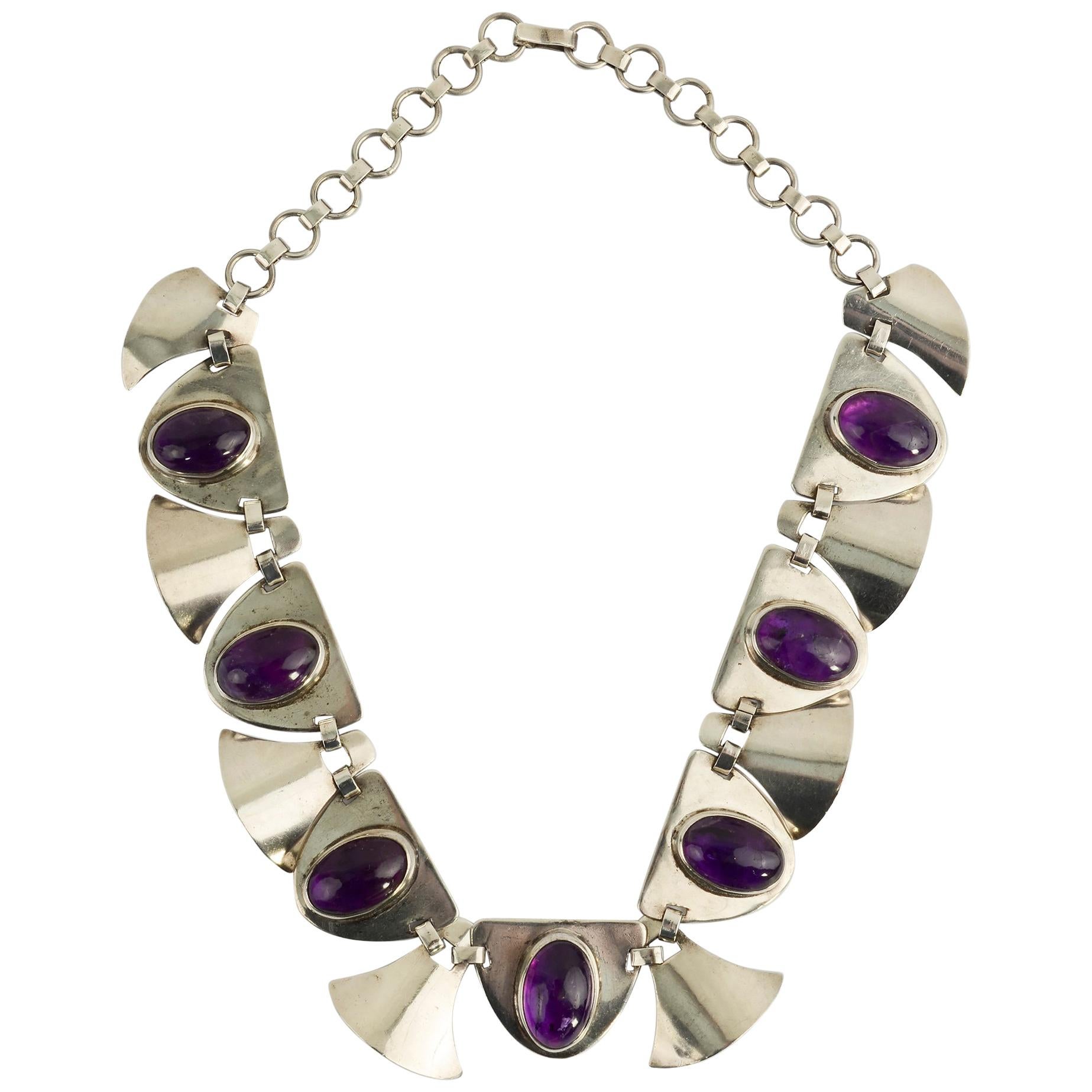Fred Davis Silver and Amethyst Necklace For Sale