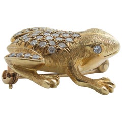 Vintage Diamond Gold Frog Pin Brooch