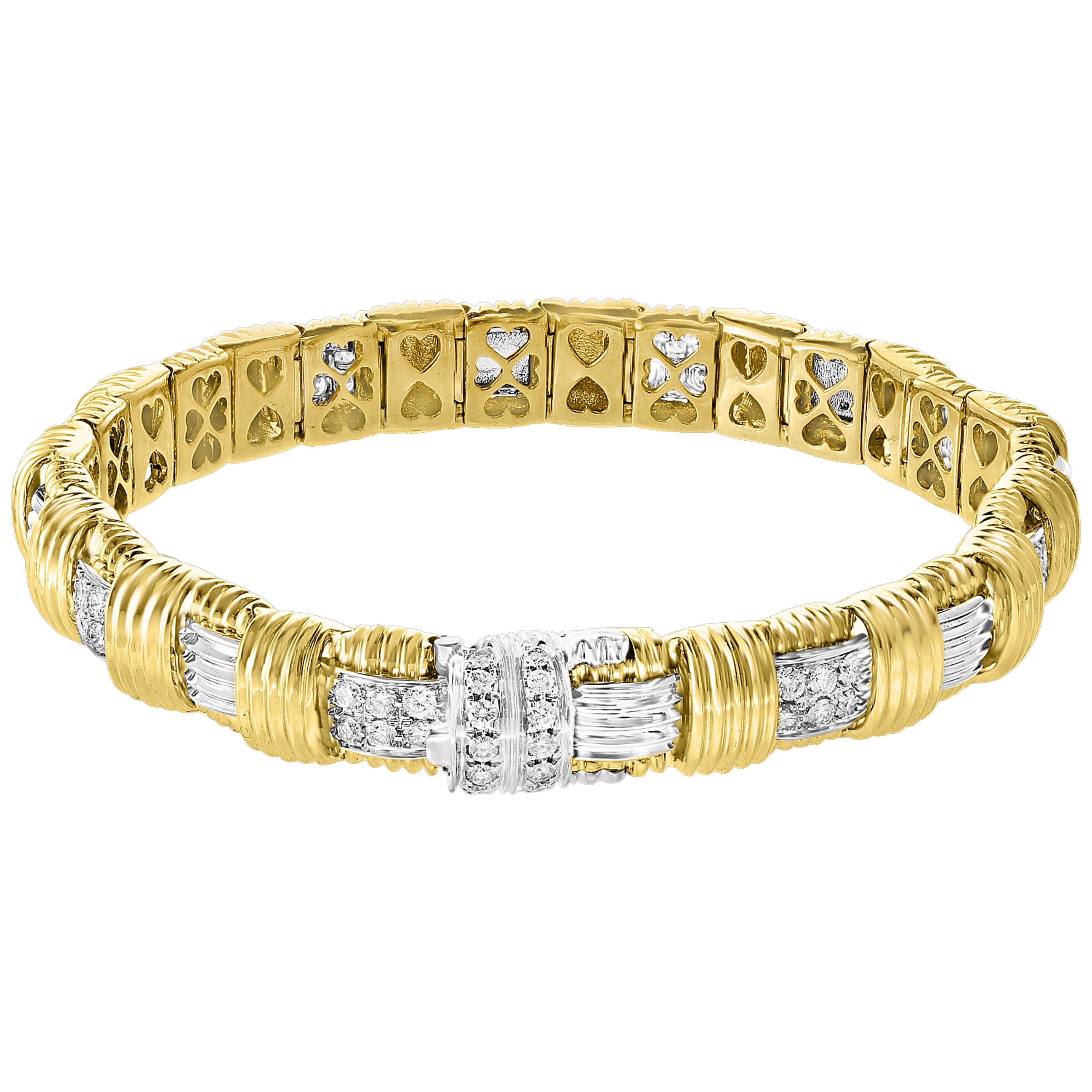 Roberto Coin Appassionata Three-Row Diamond Bracelet in 18 Karat Yellow Gold