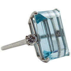 Vintage 15.29 Carat Aquamarine Diamond Platinum Ring
