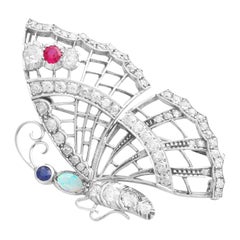 1940s Opal Ruby Sapphire and 3.50ct Diamond Butterfly Brooch