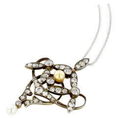 Antique Diamond and Natural Pearl Pendant Silver on Gold