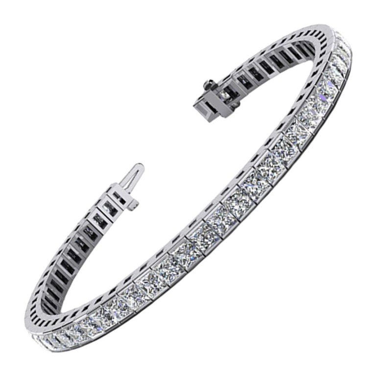 4.70 Carat Total Channel Set Princess Cut Diamond Tennis Bracelet in  Platinum at 1stDibs