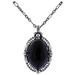 Georg Jensen Moonlight Black Agate Sterling Silver Pendant Necklace
