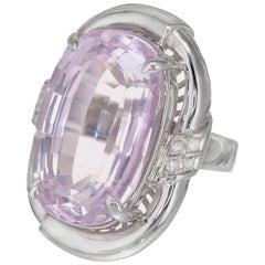 28.89 Carat Oval Kunzite Diamond Platinum Cocktail Ring