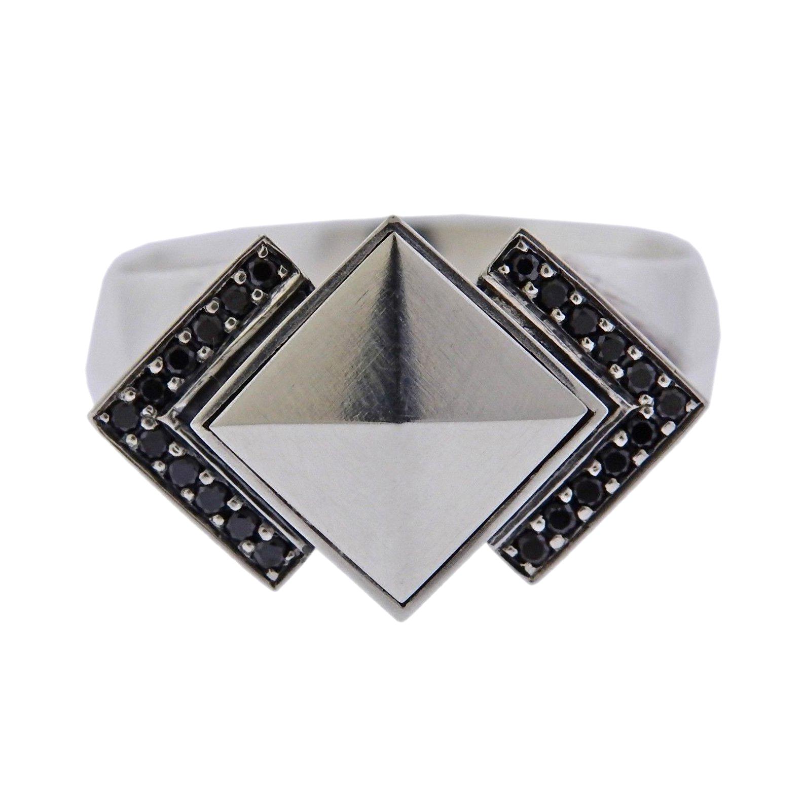 Georg Jensen Nocturne Black Diamond Sterling Silver Ring For Sale