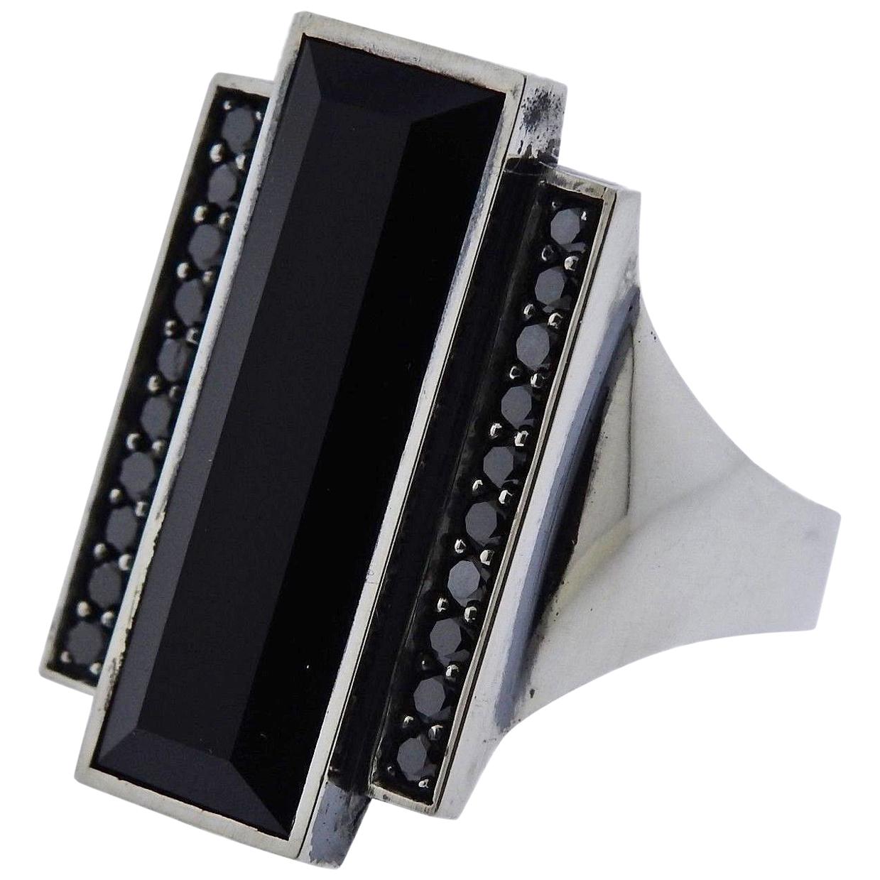 thumbnail image 2 of AVECON 925 Sterling Silver Black Onyx Ring Vintage 2 of 13
