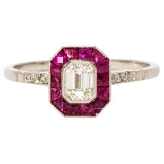 Antique Pave Set of Ruby and Diamond Platinum Ring
