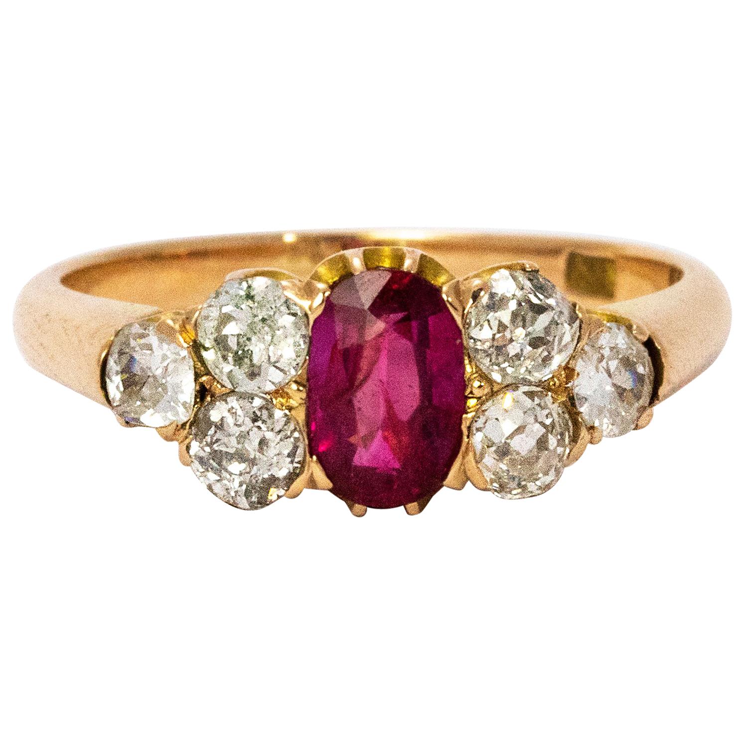 Late Victorian Ruby and Diamond 18 Karat Gold Ring