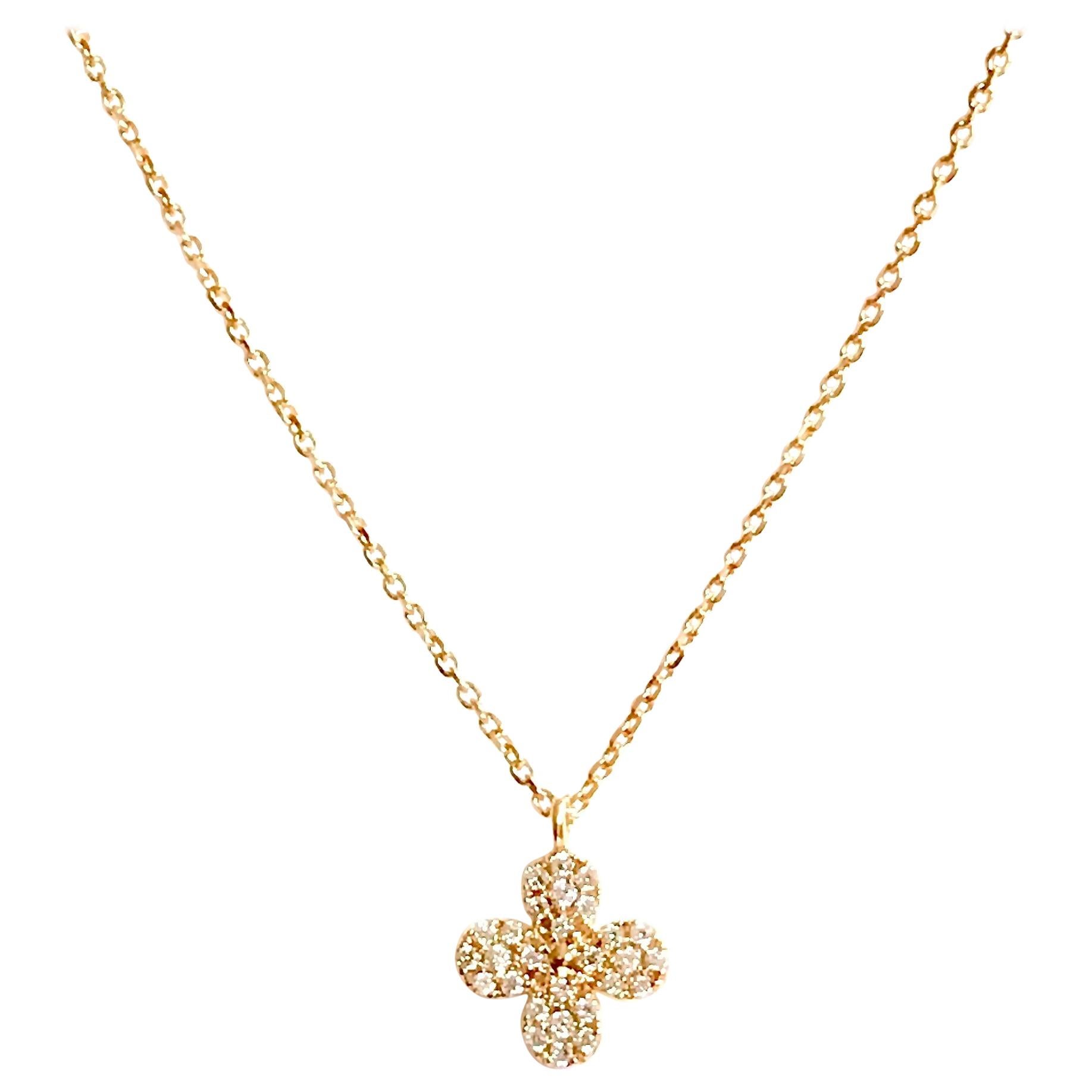 18 Karat Solid Yellow Gold Blossom Diamond Pendant Necklace