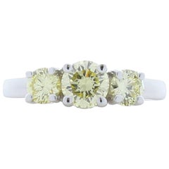 1.02 Carat Total Yellow Diamond Three-Stone Cocktail Ring in White Gold