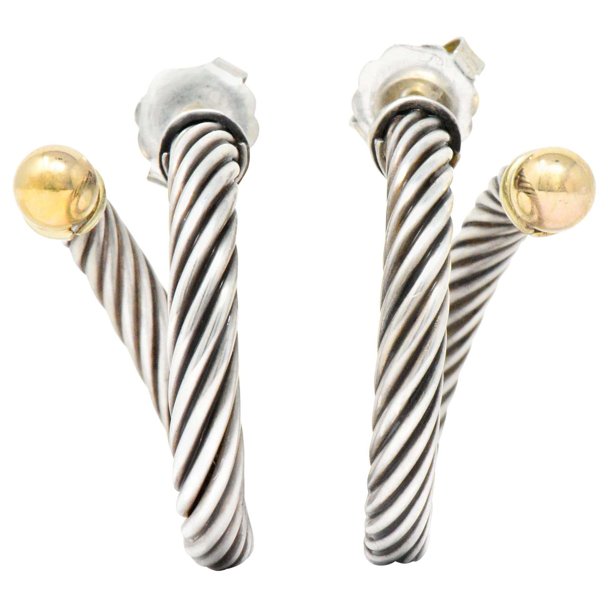 David Yurman 14 Karat Gold Sterling Silver Large Cable Twist Hoop Earrings