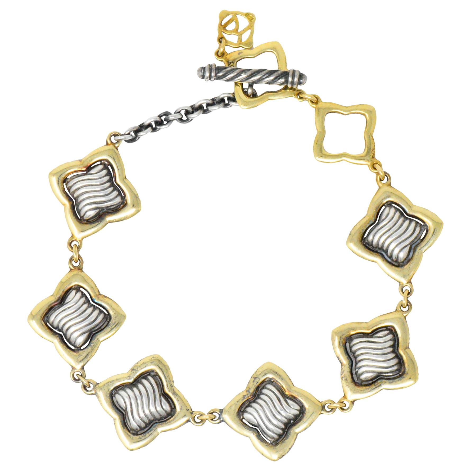 David Yurman Quatrefoil 18 Karat Gold Sterling Silver Link Bracelet