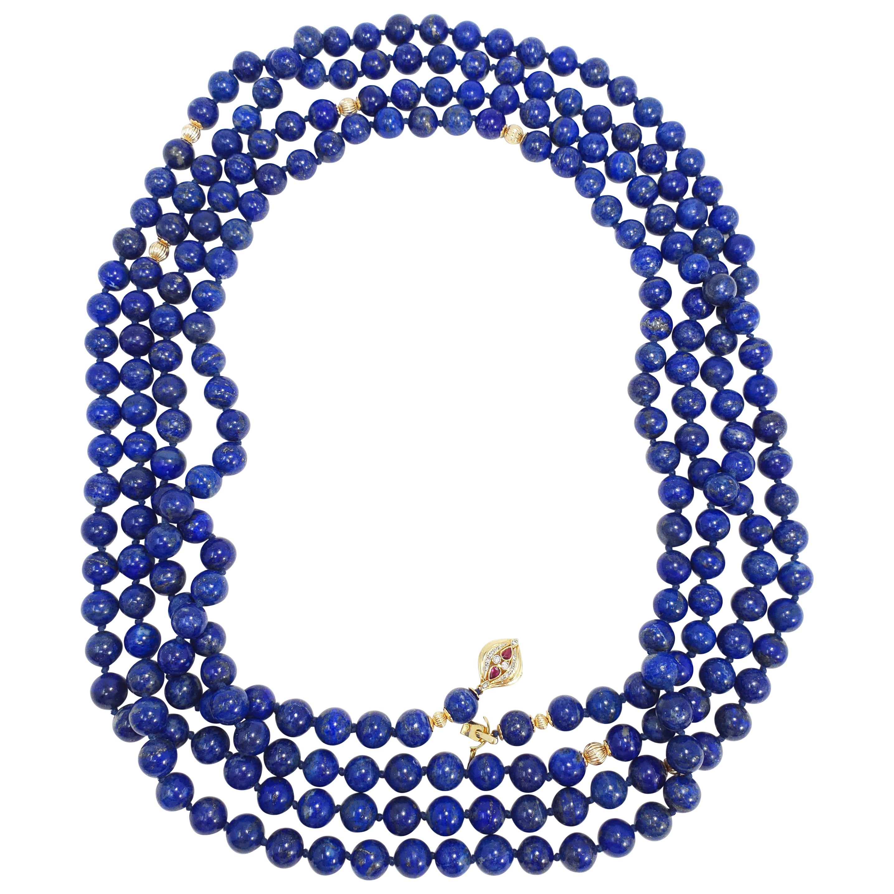 Twisted Pearl Lapis Lazuli Bead Gold Rope Necklace For Sale at 1stDibs