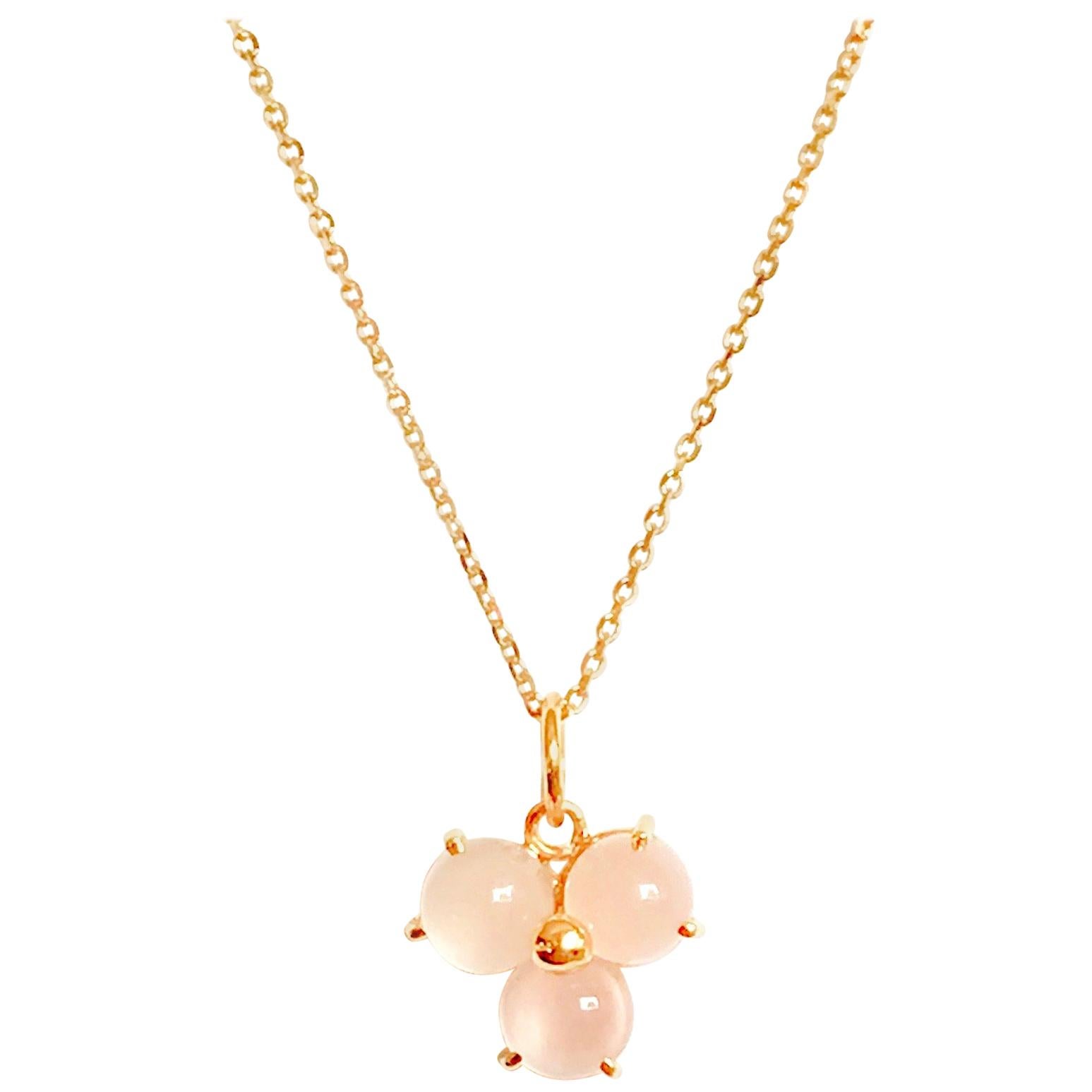 18 Karat Solid Yellow Gold Pink Blossom Flower Charm Pendant Chain Necklace For Sale