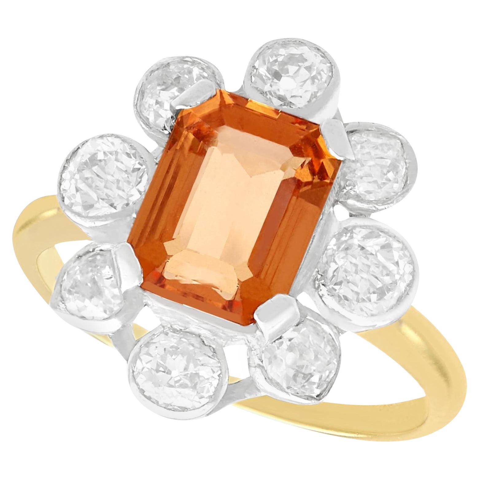 Anillo antiguo de oro amarillo con topacio de 2,38 ct y diamante de 1,88 ct