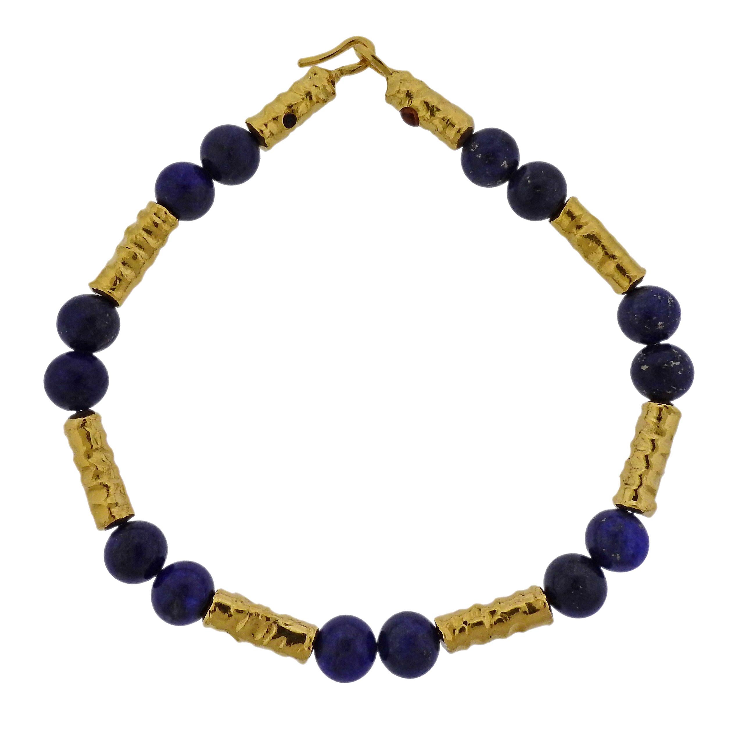 Jean Mahie Gold Lapis Bead Necklace