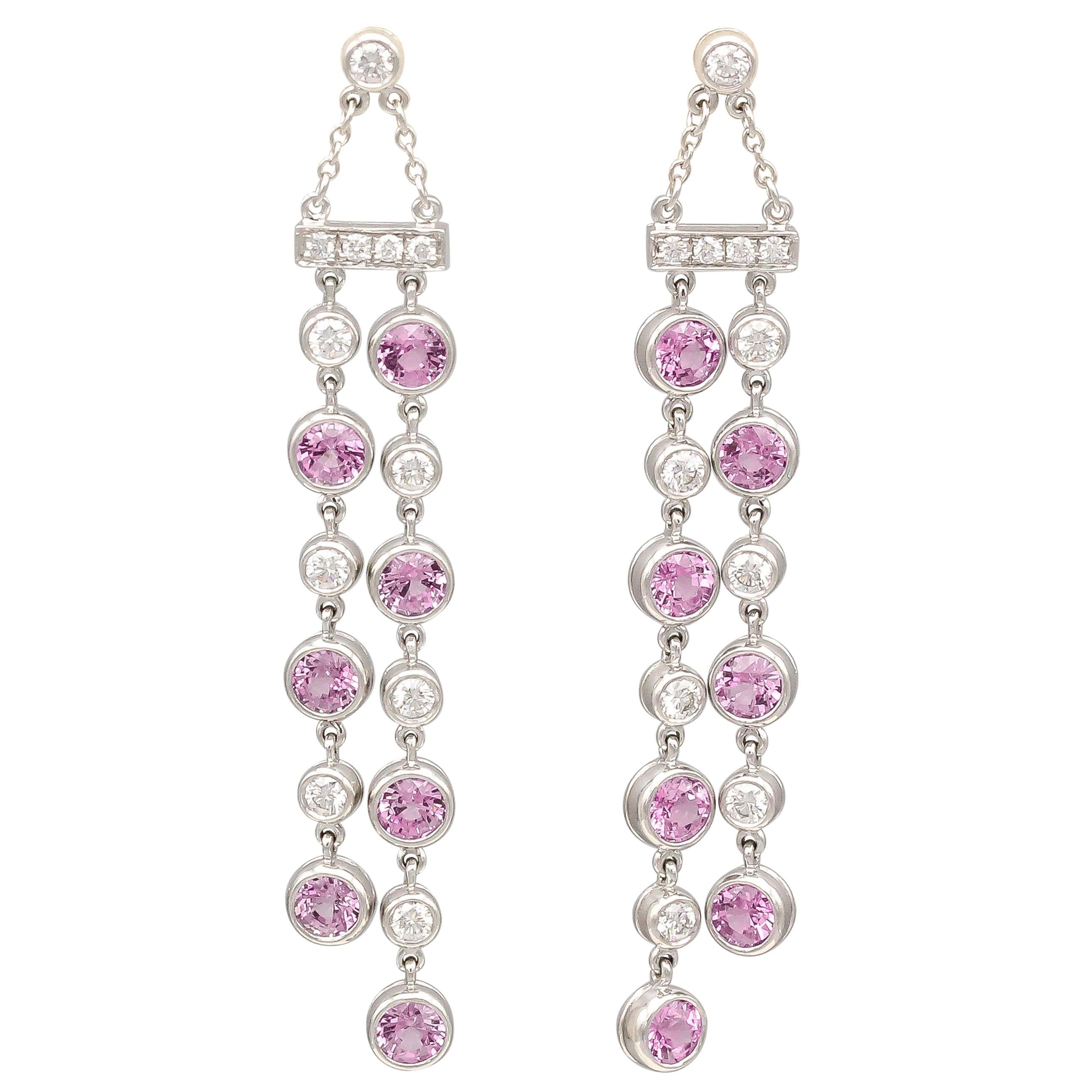 Tiffany & Co. Diamond Pink Sapphire and Platinum Jazz Ear Pendants