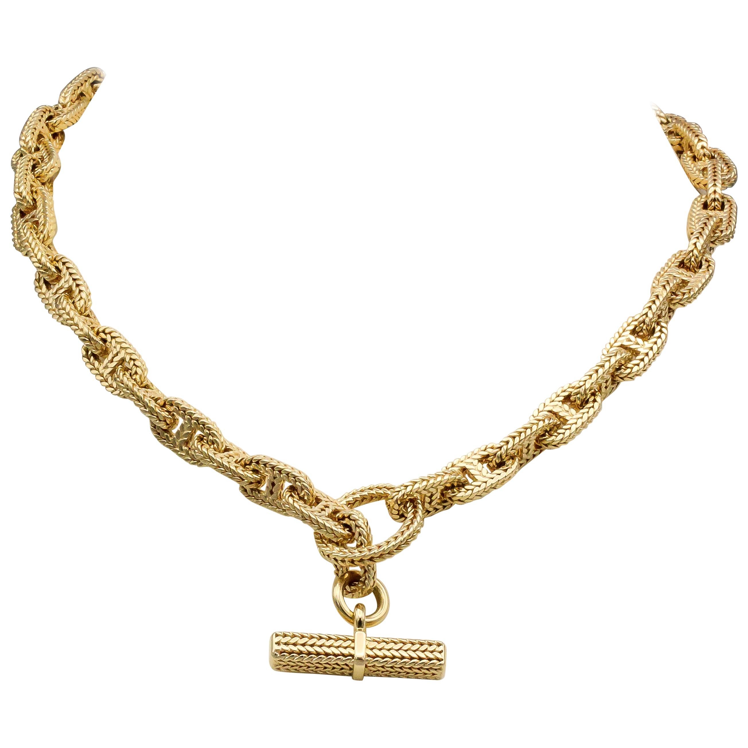 Hermes Chaine D'Ancre Tresse 18 Karat Gold Toggle Necklace